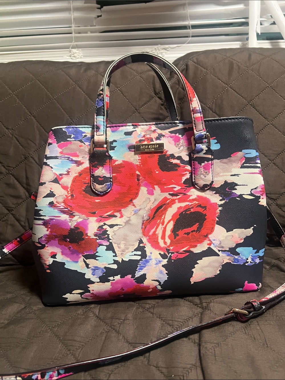 kate spade Black Multicolor Floral Satchel